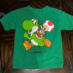 Green T-Shirt with Yoshi and Toad Graphic